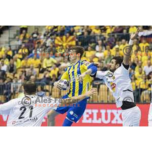 Celje’s centre back Jaka Malus (5) in action during EHF Champions League match between Celje PL (Slovenia) and HC Vardar (Macedonia) in Zlatorog Hall, Celje on October 9, 2016