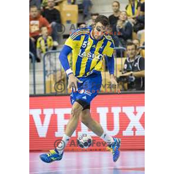 Celje’s left back Borut Mackovsek (51) in action during EHF Champions League match between Celje PL (Slovenia) and HC Vardar (Macedonia) in Zlatorog Hall, Celje on October 9, 2016