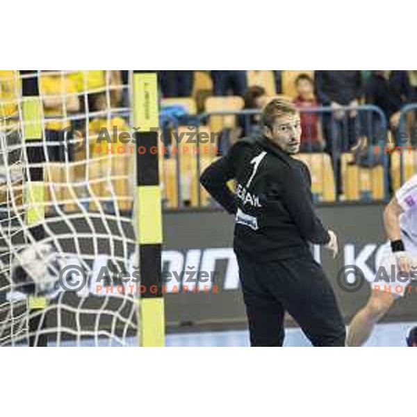 Celje’s goalkeeper Urban Lesjak (1) reacts after conceding a goal during EHF Champions League match between Celje PL (Slovenia) and HC Vardar (Macedonia) in Zlatorog Hall, Celje on October 9, 2016