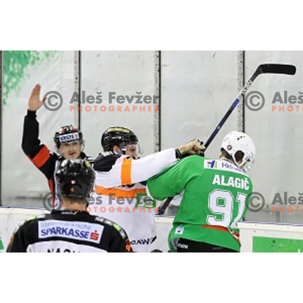 Adis Alagic of Olimpija Ljubljana in action during ice-hockey match between Olimpija Ljubljana and Graz in EBEL league 2016/2017 in Tivoli Hall, Ljubljana, Slovenia on October, 2016