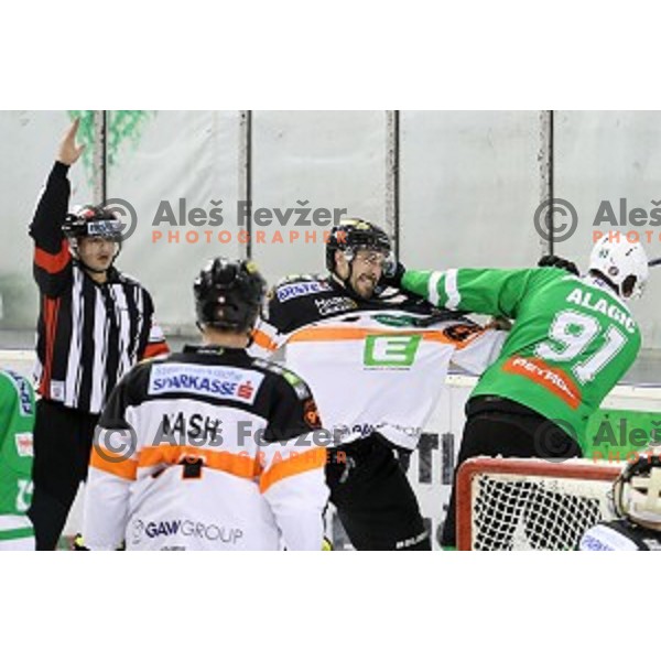 Adis Alagic of Olimpija Ljubljana in action during ice-hockey match between Olimpija Ljubljana and Graz in EBEL league 2016/2017 in Tivoli Hall, Ljubljana, Slovenia on October, 2016