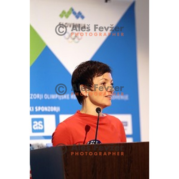 Maja Makovec Brencic speaks during Interantional conference about Coruption in Sport held by Slovenian Olympic Committee in Austria Trend hotel, Ljubljana, on October 15, 2016