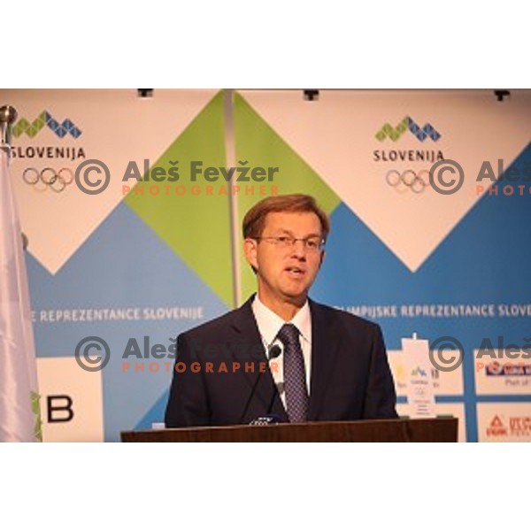 Miro Cerar speaks during Interantional conference about Coruption in Sport held by Slovenian Olympic Committee in Austria Trend hotel, Ljubljana, on October 15, 2016