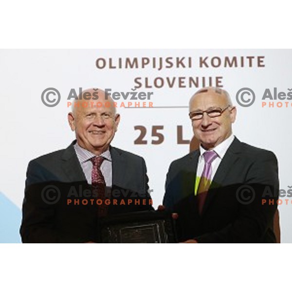 Janez Kocijancic and Bogdan Gabrovec at Celebration of 25th anniversary of Slovenian Olympic Committee in Austria Trend hotel, Ljubljana, on October 15, 2016