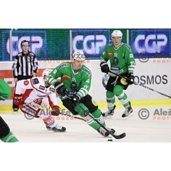 Adis Alagic of Olimpija Ljubljana in action during EBEL league 2016/2017 ice-hockey match between Olimpija Ljubljana and KAC in Tivoli Hall, Ljubljana, Slovenia on October 18, 2016
