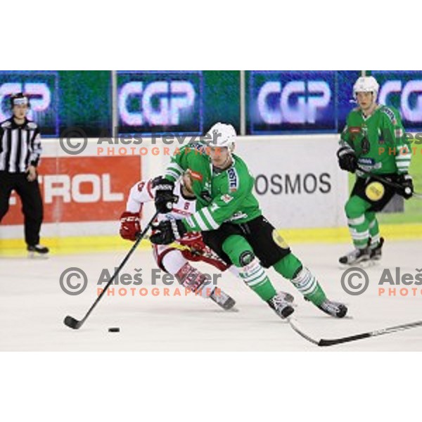 Adis Alagic of Olimpija Ljubljana in action during EBEL league 2016/2017 ice-hockey match between Olimpija Ljubljana and KAC in Tivoli Hall, Ljubljana, Slovenia on October 18, 2016