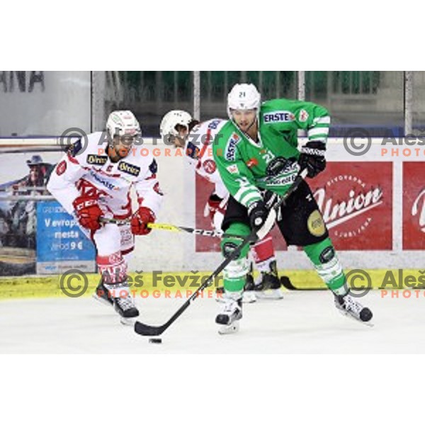 Chris Langkow of Olimpija Ljubljana in action during EBEL league 2016/2017 ice-hockey match between Olimpija Ljubljana and KAC in Tivoli Hall, Ljubljana, Slovenia on October 18, 2016