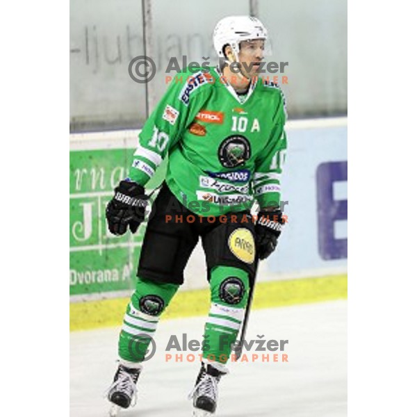 Anze Ropret of Olimpija Ljubljana in action during EBEL league 2016/2017 ice-hockey match between Olimpija Ljubljana and KAC in Tivoli Hall, Ljubljana, Slovenia on October 18, 2016