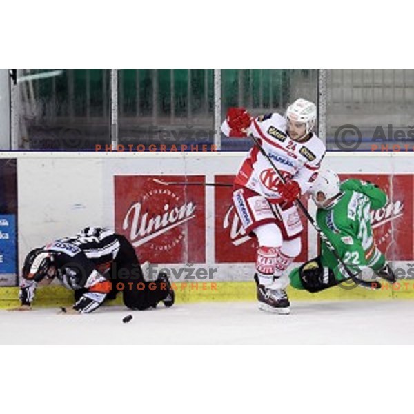 of Olimpija Ljubljana in action during EBEL league 2016/2017 ice-hockey match between Olimpija Ljubljana and KAC in Tivoli Hall, Ljubljana, Slovenia on October 18, 2016
