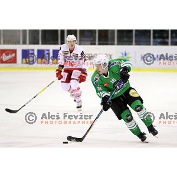 Tim Ograjensek of Olimpija Ljubljana in action during EBEL league 2016/2017 ice-hockey match between Olimpija Ljubljana and KAC in Tivoli Hall, Ljubljana, Slovenia on October 18, 2016