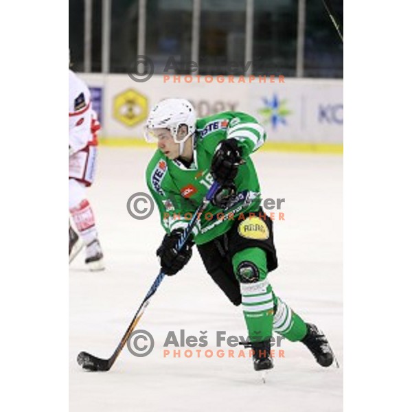 Tim Ograjensek of Olimpija Ljubljana in action during EBEL league 2016/2017 ice-hockey match between Olimpija Ljubljana and KAC in Tivoli Hall, Ljubljana, Slovenia on October 18, 2016