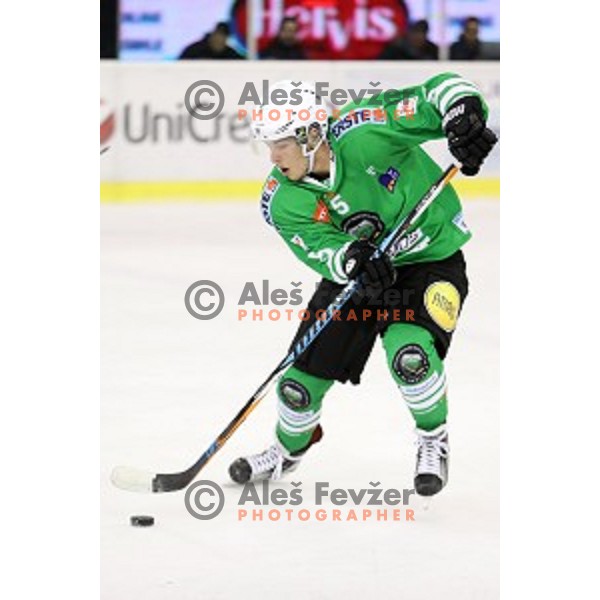 Aljaz Chvatal of Olimpija Ljubljana in action during EBEL league 2016/2017 ice-hockey match between Olimpija Ljubljana and KAC in Tivoli Hall, Ljubljana, Slovenia on October 18, 2016