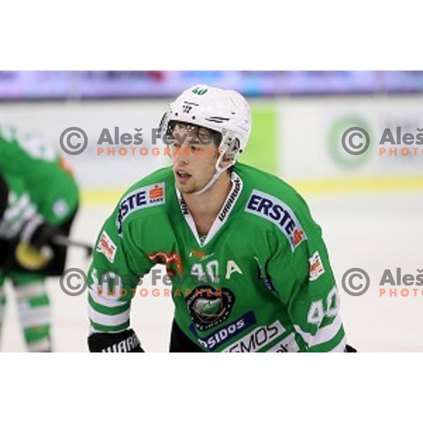 Jonathan Harty of Olimpija Ljubljana in action during EBEL league 2016/2017 ice-hockey match between Olimpija Ljubljana and KAC in Tivoli Hall, Ljubljana, Slovenia on October 18, 2016
