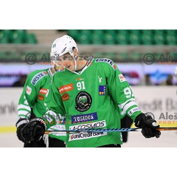 Adis Alagic of Olimpija Ljubljana in action during EBEL league 2016/2017 ice-hockey match between Olimpija Ljubljana and KAC in Tivoli Hall, Ljubljana, Slovenia on October 18, 2016