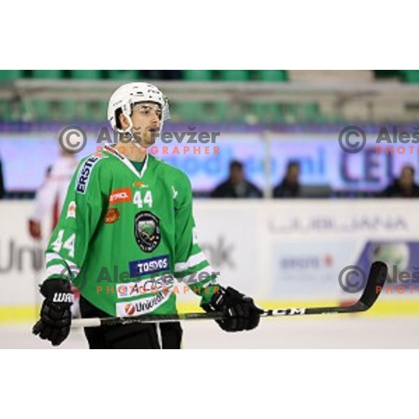 Guimond Sacha of Olimpija Ljubljana in action during EBEL league 2016/2017 ice-hockey match between Olimpija Ljubljana and KAC in Tivoli Hall, Ljubljana, Slovenia on October 18, 2016