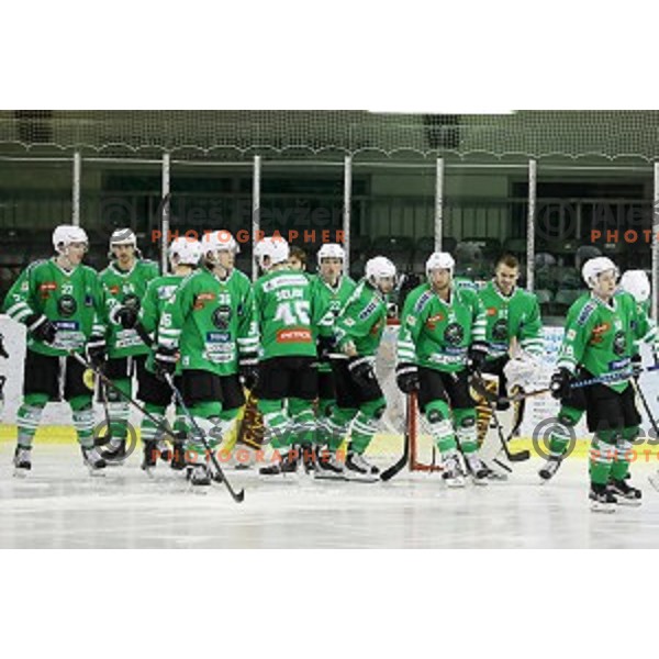 of Olimpija Ljubljana in action during EBEL league 2016/2017 ice-hockey match between Olimpija Ljubljana and KAC in Tivoli Hall, Ljubljana, Slovenia on October 18, 2016