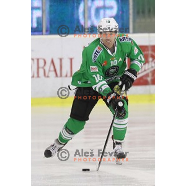 Anze Ropret of Olimpija Ljubljana in action during EBEL league 2016/2017 ice-hockey match between Olimpija Ljubljana and KAC in Tivoli Hall, Ljubljana, Slovenia on October 18, 2016