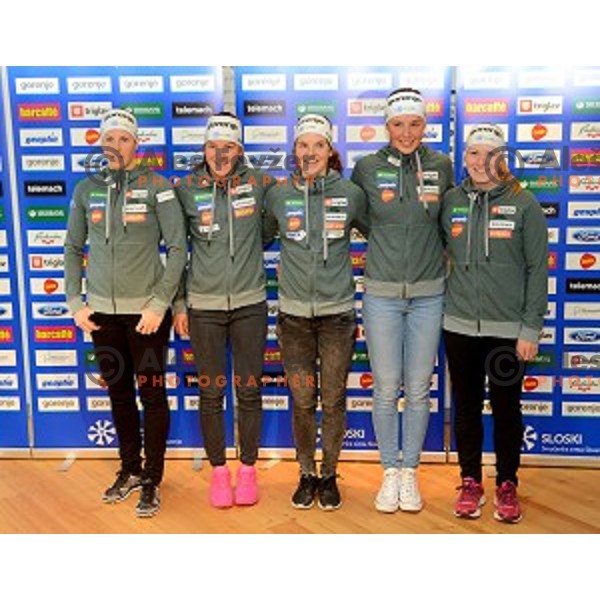 Vesna Fabjan, Lea Ainfalt, Alenka Cebasek, Anamarija Lampic, Nika Razinger at Slovenia Winter teams presentation in Nordic Centre Planica on October 18, 2016