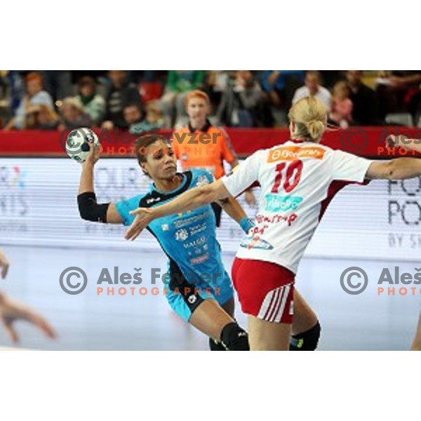 Elisabeth Omoregie of Krim Mercator in action during EHF Women\'s Champions league handball match between RK Krim Mercator and Larvik in Kodeljevo Hall, Ljubljana, Slovenia on October 22, 2016