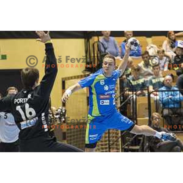 Slovenia’s right wing Gasper Marguc (6) in action during Euro 2018 handball qualification match between Slovenia and Switzerland in Red hall, Velenje, November 2nd, 2016