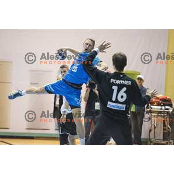 in action during Euro 2018 handball qualification match between Slovenia and Switzerland in Red hall, Velenje, November 2nd, 2016