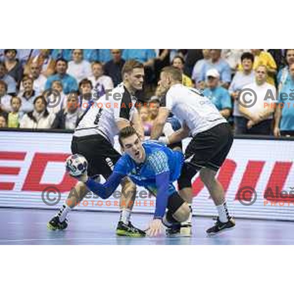 Slovenia’s left back Nik Henigman (5) in action during Euro 2018 handball qualification match between Slovenia and Switzerland in Red hall, Velenje, November 2nd, 2016