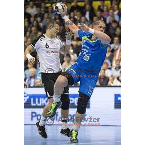 Slovenia’s line player Matej Gaber (22) in action during Euro 2018 handball qualification match between Slovenia and Switzerland in Red hall, Velenje, November 2nd, 2016