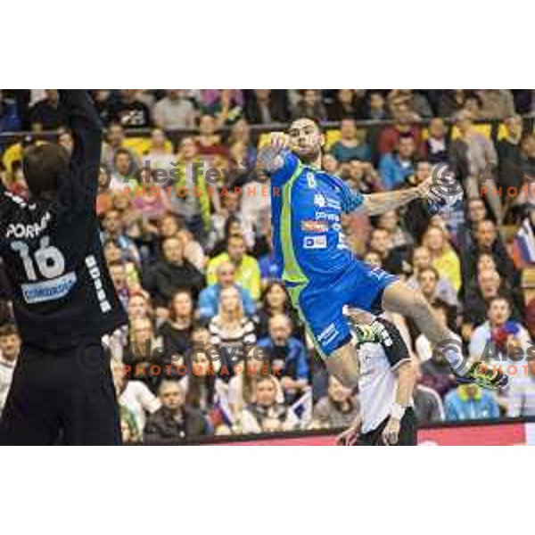 Slovenia’s right wing Blaz Janc (8) in action during Euro 2018 handball qualification match between Slovenia and Switzerland in Red hall, Velenje, November 2nd, 2016