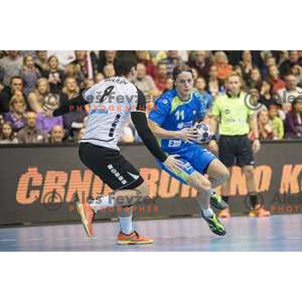 Slovenia’s right back Jure Dolenec (11) in action during Euro 2018 handball qualification match between Slovenia and Switzerland in Red hall, Velenje, November 2nd, 2016 