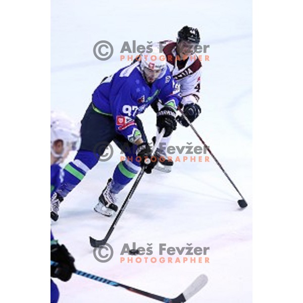 David Planko of Slovenia in action during EIHC Challenge ice-hockey match between Slovenia and Latvia in Bled Ice Hall, Slovenia on November 3, 2016