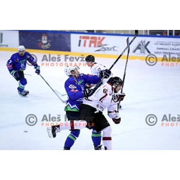 Robert Sabolic of Slovenia in action during EIHC Challenge ice-hockey match between Slovenia and Latvia in Bled Ice Hall, Slovenia on November 3, 2016