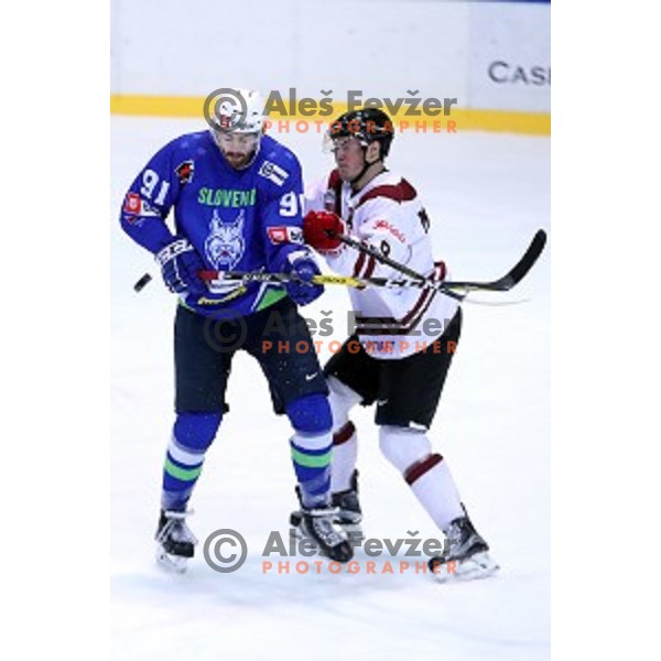 Miha Verlic of Slovenia in action during EIHC Challenge ice-hockey match between Slovenia and Latvia in Bled Ice Hall, Slovenia on November 3, 2016