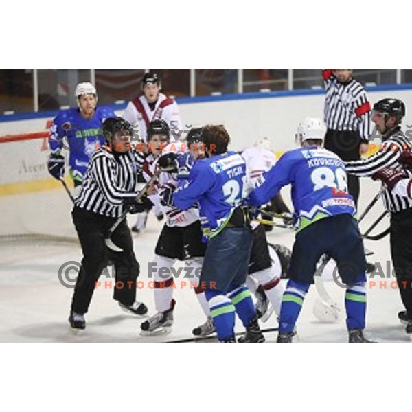 Rok Ticar of Slovenia in action during EIHC Challenge ice-hockey match between Slovenia and Latvia in Bled Ice Hall, Slovenia on November 3, 2016