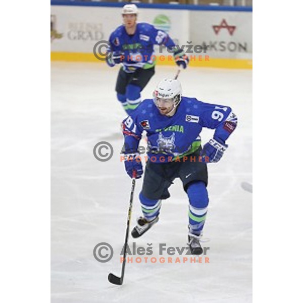 Miha Verlic of Slovenia in action during EIHC Challenge ice-hockey match between Slovenia and Latvia in Bled Ice Hall, Slovenia on November 3, 2016