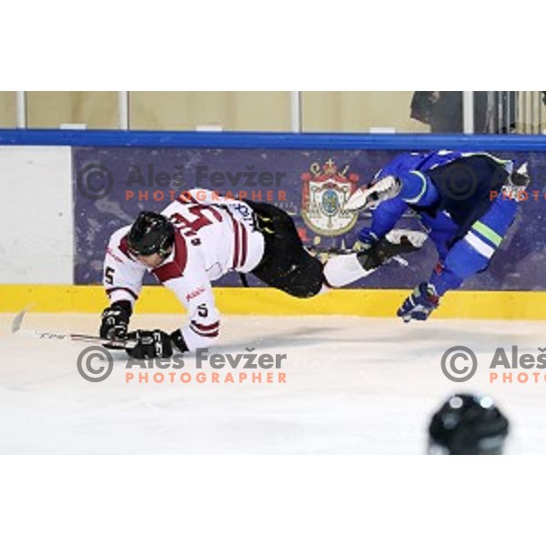 Jan Mursak of Slovenia in action during EIHC Challenge ice-hockey match between Slovenia and Latvia in Bled Ice Hall, Slovenia on November 3, 2016