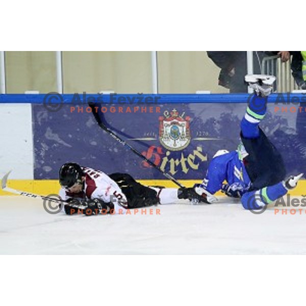 Jan Mursak of Slovenia in action during EIHC Challenge ice-hockey match between Slovenia and Latvia in Bled Ice Hall, Slovenia on November 3, 2016