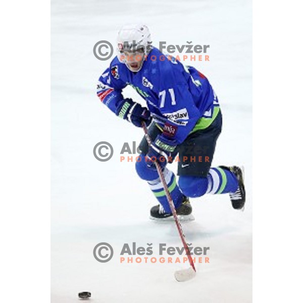 Bostjan Golicic of Slovenia in action during EIHC Challenge ice-hockey match between Slovenia and Latvia in Bled Ice Hall, Slovenia on November 3, 2016
