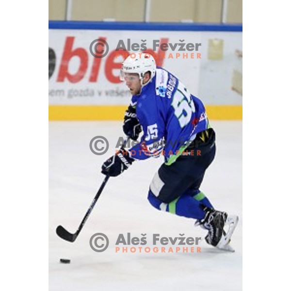 Robert Sabolic of Slovenia in action during EIHC Challenge ice-hockey match between Slovenia and Latvia in Bled Ice Hall, Slovenia on November 3, 2016