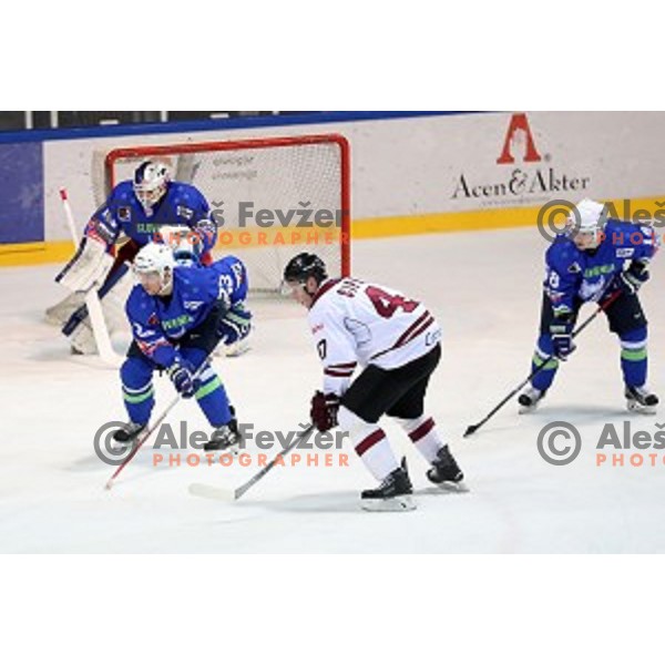Luka Vidmar of Slovenia in action during EIHC Challenge ice-hockey match between Slovenia and Latvia in Bled Ice Hall, Slovenia on November 3, 2016