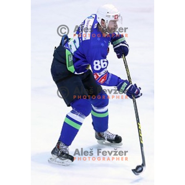 Sabahudin Kovacevic of Slovenia in action during EIHC Challenge ice-hockey match between Slovenia and Latvia in Bled Ice Hall, Slovenia on November 3, 2016