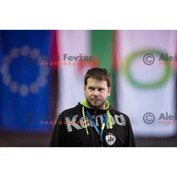 Uros Bregar in action during football match Krim Merkator - Esbjerg, EHF Womens Champions league 2016/17,Kodeljevo, Ljubljana, Slovenia, November 12. 2016