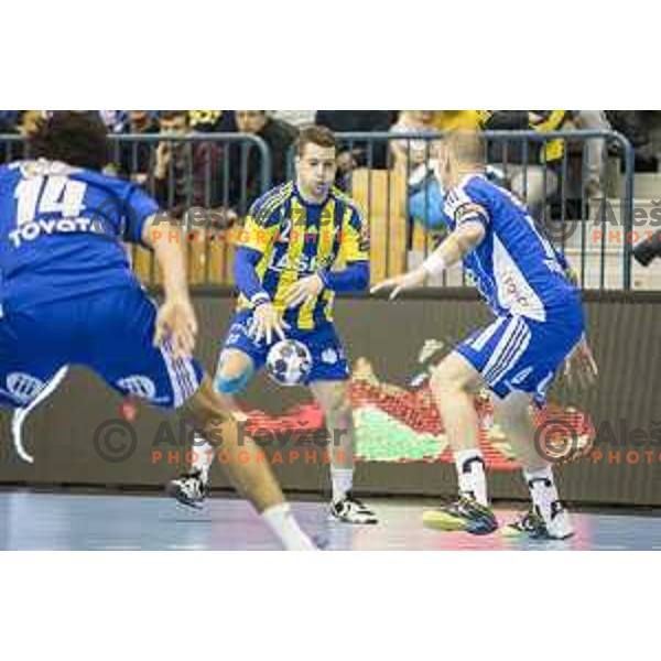 Celje’s right back Miha Zarabec (23) in action during EHF Champions League match between Celje PL (Slovenia) and MOL-Pick Szeged (Hungary) in Zlatorog Hall, Celje on November 12th, 2016