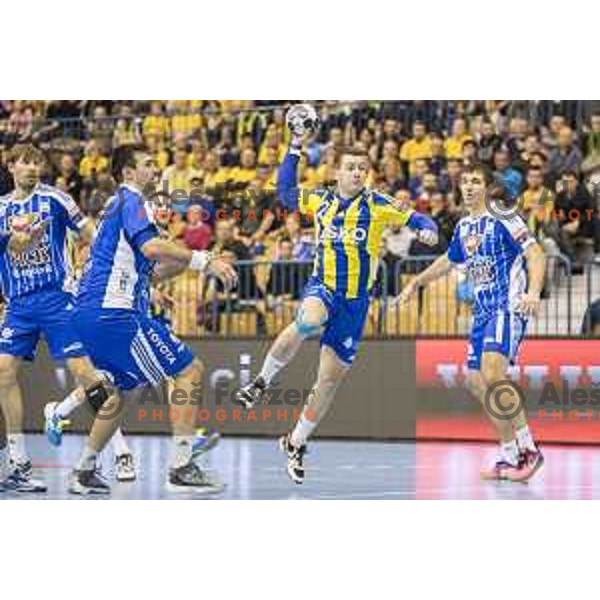 Celje’s right back Miha Zarabec (23) in action during EHF Champions League match between Celje PL (Slovenia) and MOL-Pick Szeged (Hungary) in Zlatorog Hall, Celje on November 12th, 2016