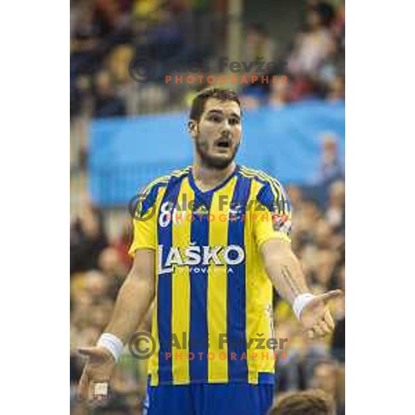Celje’s line player Kristian Beciri (80) reacting during EHF Champions League match between Celje PL (Slovenia) and MOL-Pick Szeged (Hungary) in Zlatorog Hall, Celje on November 12th, 2016