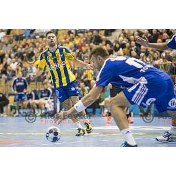 Celje’s right wing Blaz Janc (8) reacting during EHF Champions League match between Celje PL (Slovenia) and MOL-Pick Szeged (Hungary) in Zlatorog Hall, Celje on November 12th, 2016