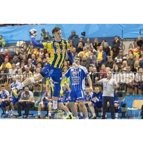 Celje’s centre back Jaka Malus (5) in action during EHF Champions League match between Celje PL (Slovenia) and MOL-Pick Szeged (Hungary) in Zlatorog Hall, Celje on November 12th, 2016