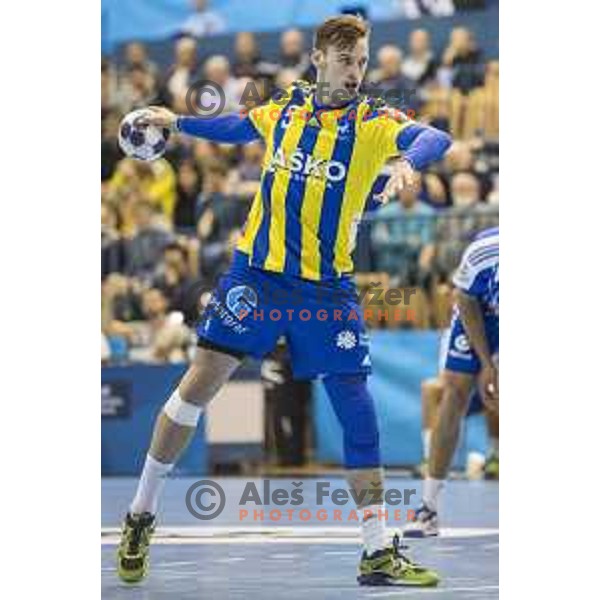 Celje’s centre back Jaka Malus (5) in action during EHF Champions League match between Celje PL (Slovenia) and MOL-Pick Szeged (Hungary) in Zlatorog Hall, Celje on November 12th, 2016