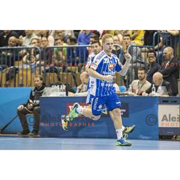 Szeged’s centre back Stas Skube (20) celebrating during EHF Champions League match between Celje PL (Slovenia) and MOL-Pick Szeged (Hungary) in Zlatorog Hall, Celje on November 12th, 2016