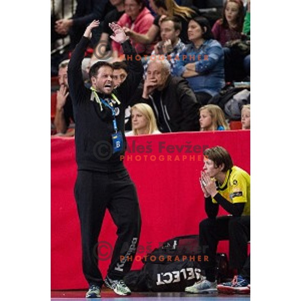 Uros Bregar in action during football match Krim Merkator - Esbjerg, EHF Womens Champions league 2016/17,Kodeljevo, Ljubljana, Slovenia, November 12. 2016