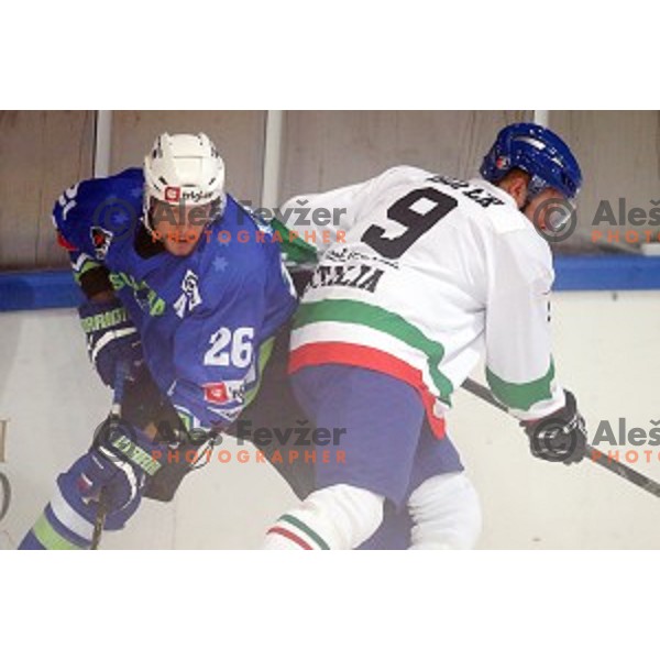 Jan Urbas of Slovenia in action during friendly ice-hockey match between Slovenia and Italy in Bled Ice hall, Slovenia on August 29, 2016